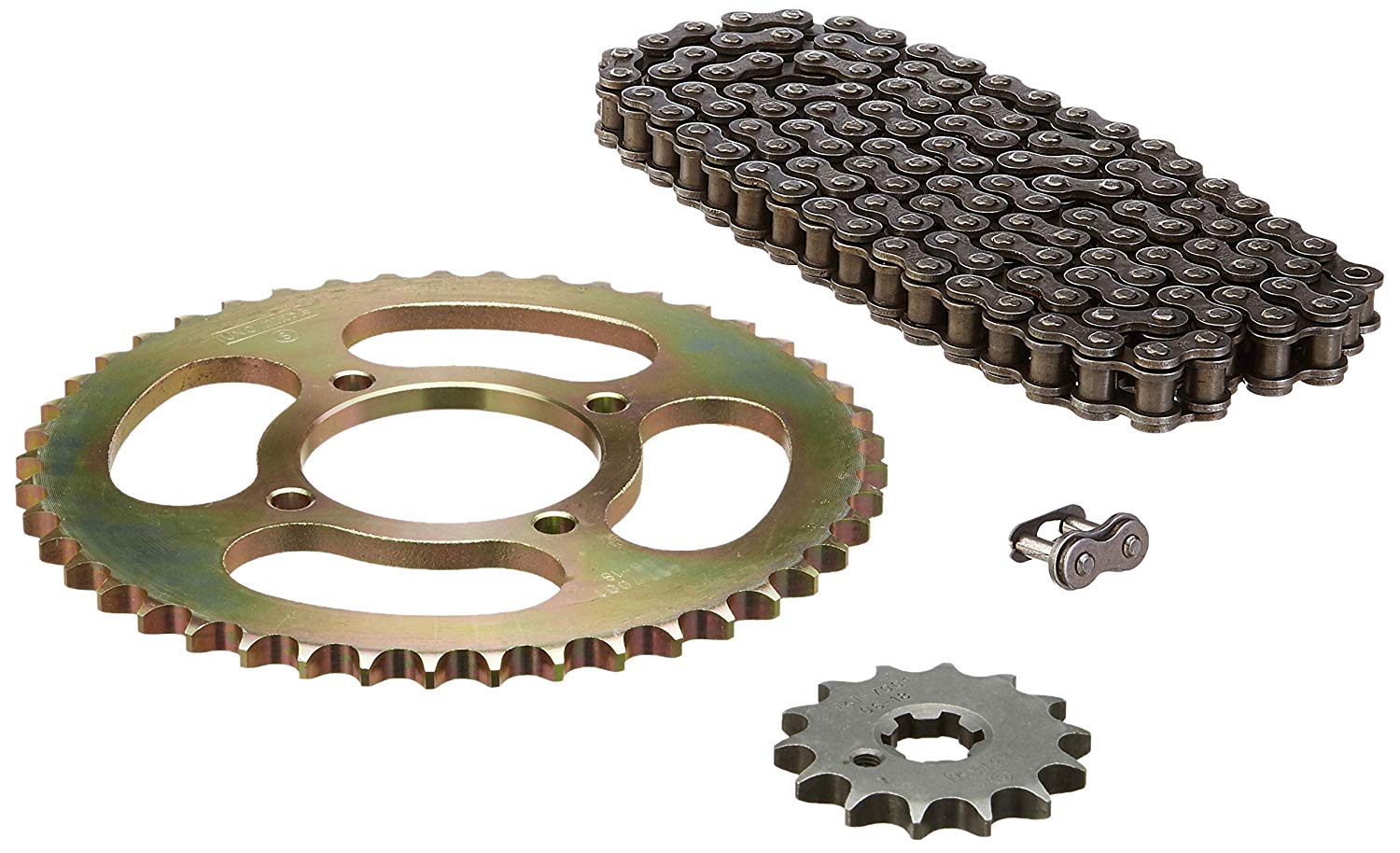 Uno Minda CH-7001 Quadra Rivet Chain & Alloy Steel Hardened Sprockets Chain & Sprocket Kit - R428H SIZE-120L / 14T / 45T(4H) For Yamaha Fazer, YBR 125, SS 125, Graffiti 